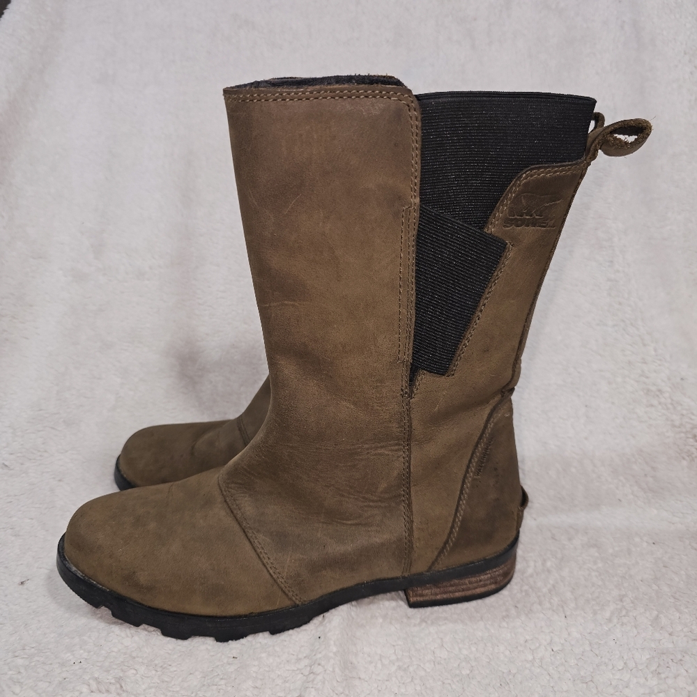 Sorel Emeline Mid Boots Brown Leather SZ 8.5